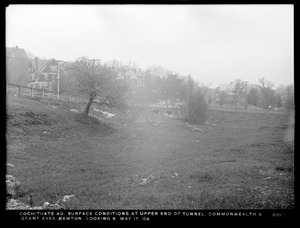 Distribution Department, Cochituate Aqueduct, surface conditions at upper end of tunnel, Commonwealth and Grant Avenues, looking south, Newton, Mass., May 17, 1909