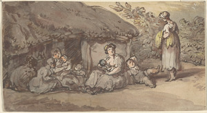 Children outside cottage, Devonshire