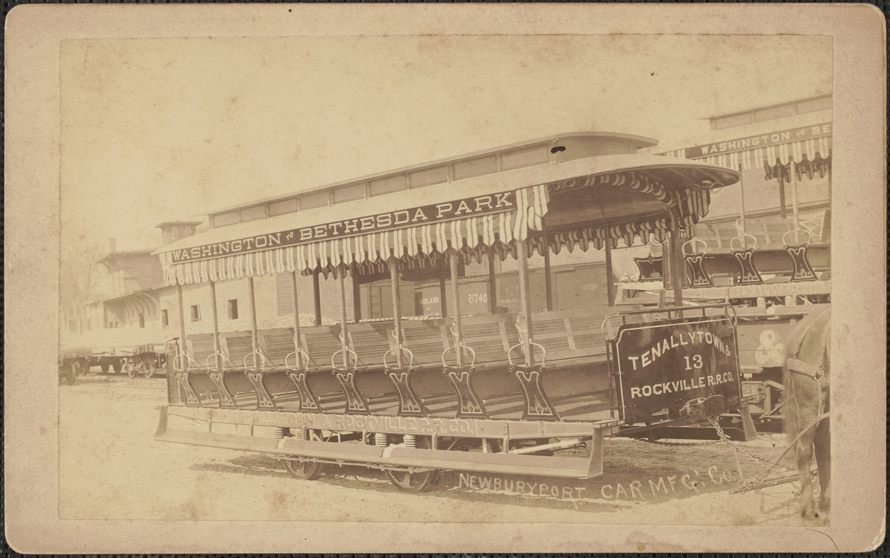 Horse car mfg. by Newburyport Car Mfg. Co., on Pond St. headed to Wash DC area