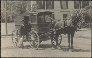 C.S. Harrison milk wagon, corner Prospect and Fair Sts.