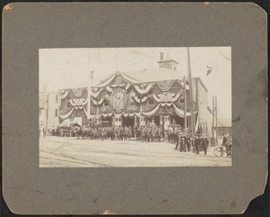 Central fire station decorated for city's 50th, 1901