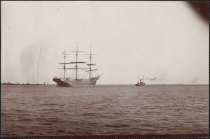 John Currier, starting on maiden voyage, being towed out of the Merrimac to Boston