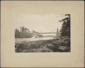 Chain Bridge with steamboat Merrimack, looking east from Moseley woods, c. 1900