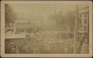 Laying of corner stone of YMCA, Harris & State, library to right