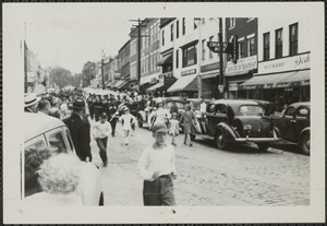 Neptune fire & drum corps, in parade on lower State St. probably 1940s