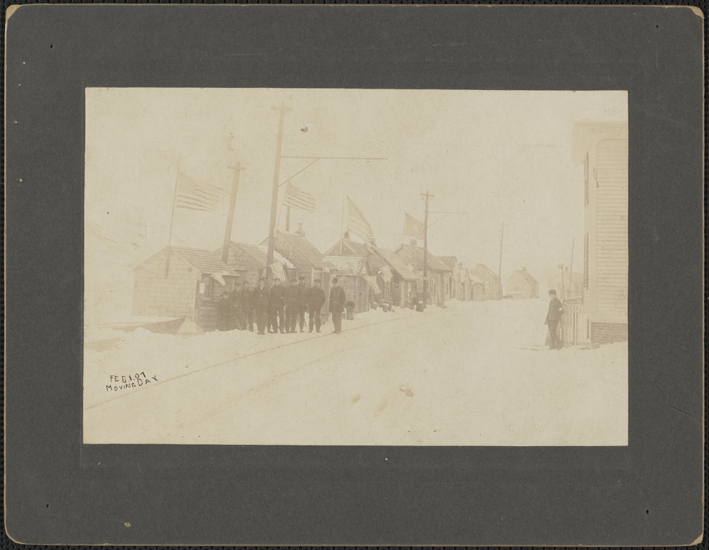 Moving day at the clam shacks on Water St., Feb. 1, 1907