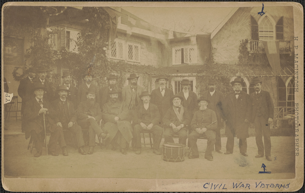 Civil War veterans at Ben & Perley Poore's Estate in West Newbury, 1872