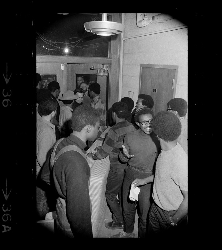 Peter Diamandopoulos, Dean of Faculty of Arts and Sciences at Brandeis University, arrives at seized Ford Hall during Black student protest