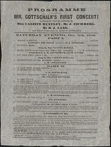 Programme of Mr. Gottschalk's first concert, Saturday evening, Oct. 11th, 1862