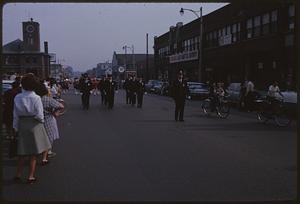 Police in parade, Union Square, Somerville, Massachusetts