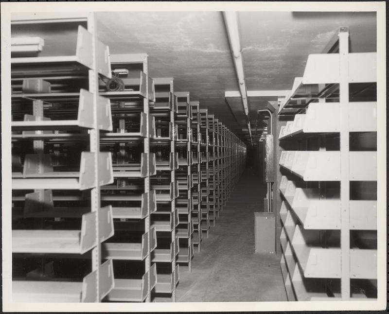 Construction of Boylston Building, Boston Public Library, shelving