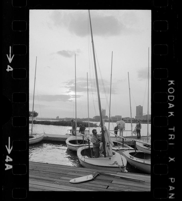 Sailboats at Charles River Basin boathouse, Back Bay