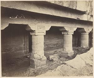 General view from the left of porch and entrance to Buddhist Vihara, Cave XXIII, Ajanta