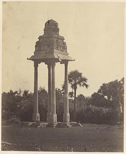 Four-pillared mandapa in front of the Modern Pagoda [i.e. Sthalasayana Perumal Temple or Thirukadalmallai], Mahavellipooram