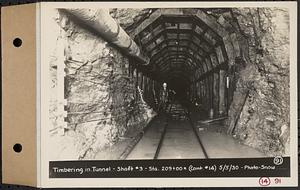 Contract No. 14, East Portion, Wachusett-Coldbrook Tunnel, West Boylston, Holden, Rutland, timbering in tunnel, Shaft 3, Sta. 209+00+/-, Holden, Mass., May 5, 1930