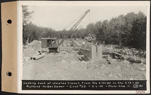 Contract No. 39, Trunk Line Sewer, Rutland, Holden, looking back at sheeted trench from Sta. 474+82 to Sta. 472+92, Rutland-Holden Sewer, Rutland, Mass., Sep. 6, 1934