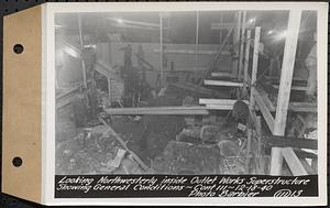 Contract No. 111, Winsor Dam Outlet Works Superstructure, Belchertown, looking northwesterly inside outlet works superstructure, showing general conditions, Belchertown, Mass., Dec. 18, 1940