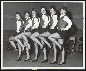 Topsfield Glamor Girls are these dancers from "This Is the Place," the third annual Spring production of St. Rose of Lima Parish. From left: Peg Goranson, Polly Hyde, Helen Lindbloom, Gerri Hayden, Doris Bedell and Marilyn Smith. The musical comedy will be presented Friday and Saturday nights at 8 in Masconomet Regional High School. Edwin Churchyard is show's author.