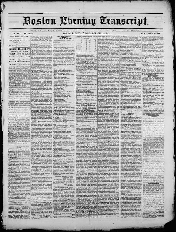 Boston Evening Transcript. January 14, 1873 - Digital Commonwealth
