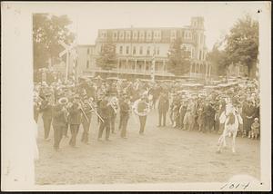 Parade rounding the corner from Groton St. onto Main St., Railroad Square