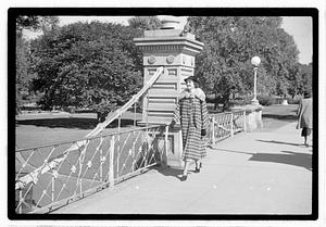 Models posing on Lagoon Bridge, Boston Public Garden