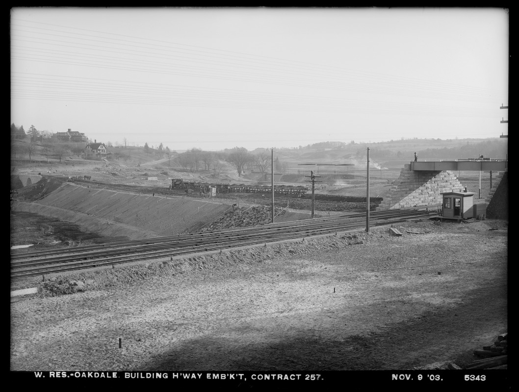 Wachusett Reservoir, building highway embankment, Contract No. 257, Oakdale, West Boylston, Mass., Nov. 9, 1903