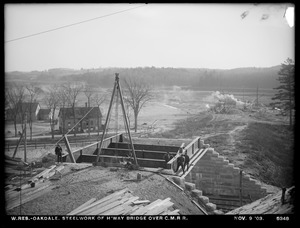 Wachusett Reservoir, steelwork of highway bridge over Central Massachusetts Railroad, Oakdale, West Boylston, Mass., Nov. 9, 1903