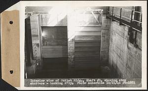 Interior view of Outlet Building, Shaft #1, showing stop shutters, looking northerly, West Boylston, Mass., Oct. 21, 1936