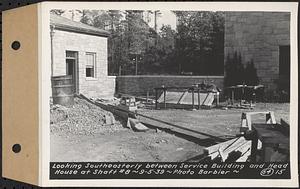 Contract No. 64, Service Buildings at Shafts 1 and 8, Quabbin Aqueduct, West Boylston and Barre, looking southeasterly between service building and head house at Shaft 8, Barre, Mass., Sep. 5, 1939