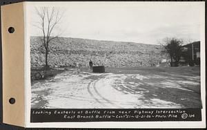 Contract No. 51, East Branch Baffle, Site of Quabbin Reservoir, Greenwich, Hardwick, looking easterly at baffle from near highway intersection, east branch baffle, Hardwick, Mass., Dec. 21, 1936
