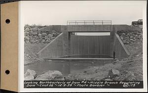 Contract No. 66, Regulating Dams, Middle Branch (New Salem), and East Branch of the Swift River, Hardwick and Petersham (formerly Dana), looking northeasterly at dam 4, middle branch regulating dam, Hardwick, Mass., Dec. 9, 1939