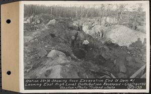 Contract No. 80, High Level Distribution Reservoir, Weston, Sta. 28+30 showing rock excavation end of dam 1, looking east, high level distribution reservoir, Weston, Mass., Nov. 28, 1939