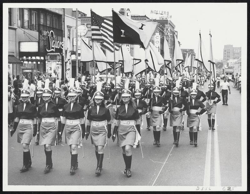 Imperials of Pembroke march in parade held in honor of the flag in Cambridge last night. Parade was co-sponsored by the City of Cambridge and Cambridge Lodge of Elks.