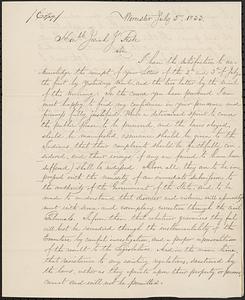 Mashpee Revolt, 1833-1834 - Letter from Gov. Levi Lincoln to Phineas Fish, July 5, 1833