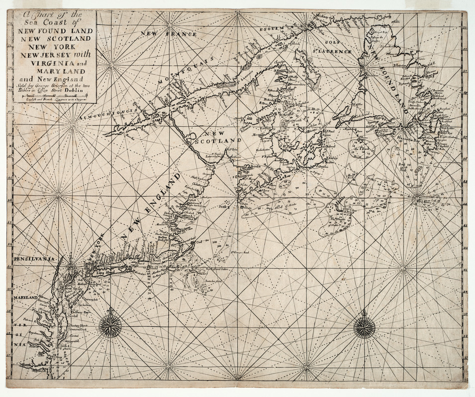 A chart of the sea coast of New Foundland, New Scotland, New York, New Jersey, with Virginia and Maryland and New England