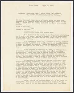 Sacco-Vanzetti Case Records, 1920-1928. Prosecution Papers. Testimony before Governor's Committee, 1927. Box 27, Folder 9, Harvard Law School Library, Historical & Special Collections