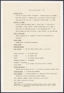 Sacco-Vanzetti Case Records, 1920-1928. Prosecution Papers. Annotated List of Witnesses, n.d. Box 27, Folder 12, Harvard Law School Library, Historical & Special Collections