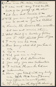 Sacco-Vanzetti Case Records, 1920-1928. Prosecution Papers. Interview with Witnesses (handwritten), n.d. Box 27, Folder 13, Harvard Law School Library, Historical & Special Collections