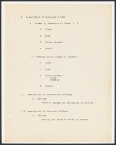 Sacco-Vanzetti Case Records, 1920-1928. Prosecution Papers. Typed outline of issues in case, n.d. Box 27, Folder 18, Harvard Law School Library, Historical & Special Collections