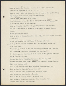 Sacco-Vanzetti Case Records, 1920-1928. Prosecution Papers. Prosecutions's typewritten notes of things to do, n.d. Box 27, Folder 19, Harvard Law School Library, Historical & Special Collections