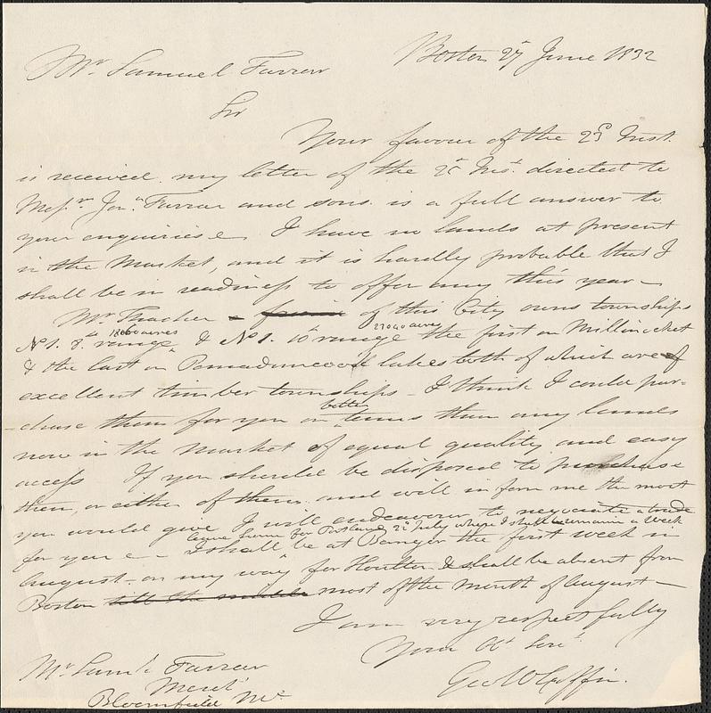 George Coffin to Samuel Farrar, 27 June 1832 - Digital Commonwealth