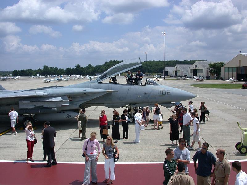 F-14 Navy pilots fly into Hanscom Air Force Base to visit patients and families