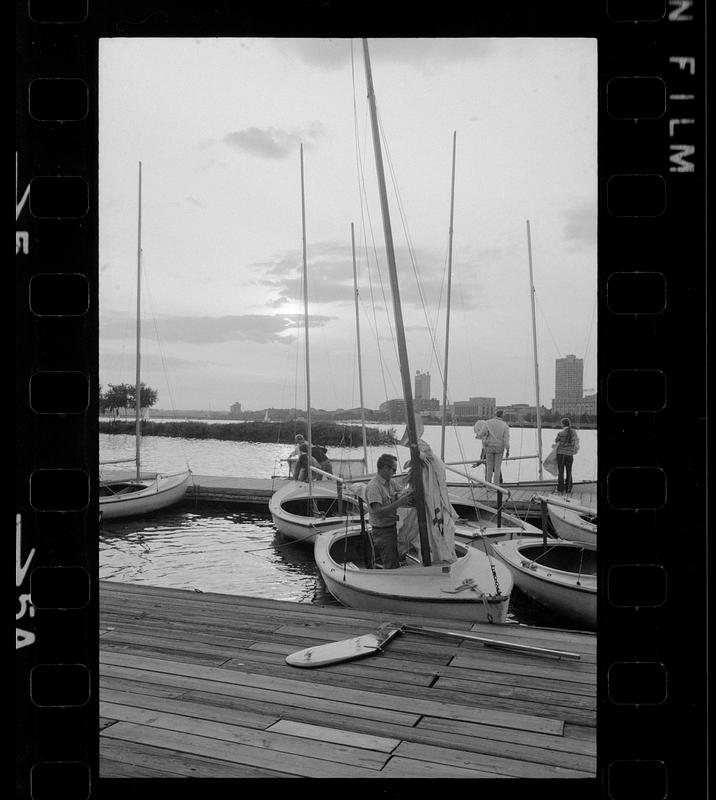 Sailboats at Charles River Basin boathouse, Back Bay Digital Commonwealth