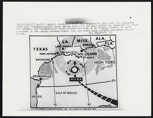 Hurricane Hilda was expected to slam into the Louisiana coast with 120-mile-an-hour winds before noon 10/3 and head across the swampland to brush New Orleans. The 400-mile-wide storm focused its core on an 80-mile stretch of coast southwest of New Orleans between Morgan City and Grand Isle. Newsmap indicates Hilda’s course.