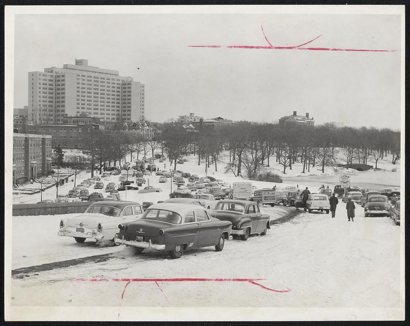 Gently Down The Hill, Brother - Coming off the overpass of the Jamaicaway of Huntington avenue was slow and sliding for these drivers. Rear is huge VA Hospital on South Huntington avenue.