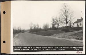 Contract No. 41, Extension of Belchertown-Pelham Highway, Belchertown, Pelham, looking south at highway and Pratt house from Sta. 150+40, Belchertown and Pelham, Mass., Dec. 6, 1934