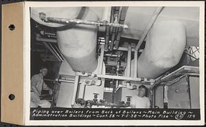 Contract No. 56, Administration Buildings, Main Dam, Belchertown, piping over boilers from back of boilers, Main Building, Belchertown, Mass., Jul. 5, 1938