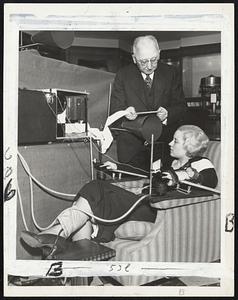 The Latest in Lie Detectors. The Darrow Behavior Research Photoploygraph is the latest advance in the lie detector field. It tends to indicate and photograph more physiological reactions of the emotions than any other instrument has heretofore done. Its inventor terms it a scientific apparatus for the study of emotions. W.C. Wideman, representative of the inventor, Chester W. Darrow, is shown here demonstrating the apparatus with the aid of Miss Anne Jones.