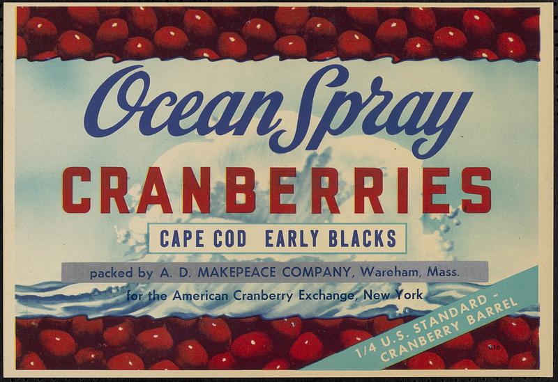 Ocean Spray Cranberries Cape Cod Early Blacks Quarter Barrel Box Label