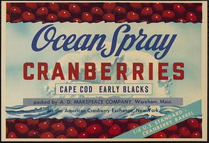 Ocean Spray Cranberries Cape Cod Early Blacks Quarter Barrel Box Label